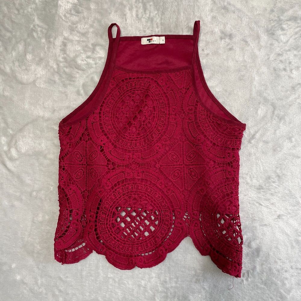 TEMT Shirt Women's Small Red Lace Lining Cropped Tank Top Bohemian